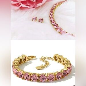 Pink & gold Park Lane impression earrings & bracelet set